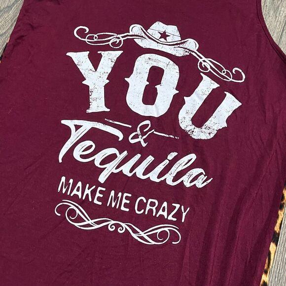 Color Bear Tank Top Leopard You & Tequila Make Me Crazy Racerback Purple Brown L - Picture 2 of 5